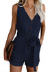 Button V Neck Romper With Belt